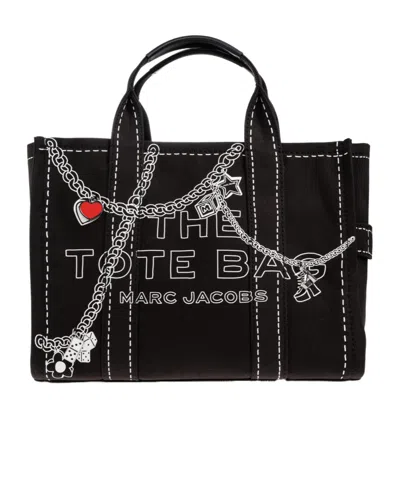 Marc Jacobs The Small Tote Bag Nera In Canvas With Designs In Black
