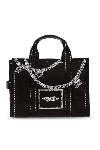 Marc Jacobs The Small Tote Bag Nera In Canvas With Designs In Black