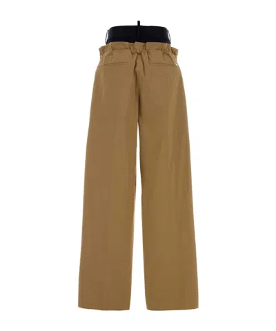 Dsquared2 Wide Leg Poplin Trousers Drawstring Waist In Brown