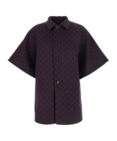 Gucci Reversible Blue Coat With Gg Pattern Women