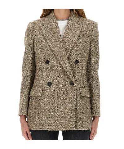 Brunello Cucinelli Wool Jacket With Notched Lapels And Back Vent In Brown