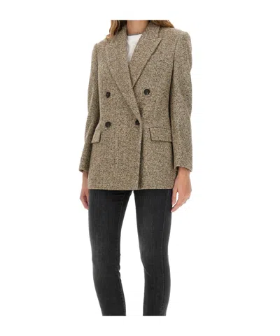 Brunello Cucinelli Wool Jacket With Notched Lapels And Back Vent In Brown