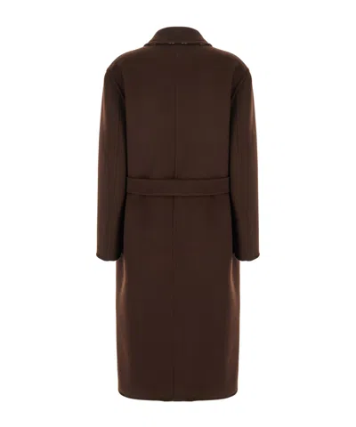 Gucci Brown Reversible Double-breasted Coat With Notched Revers And Belt In Wool Woman In Brown