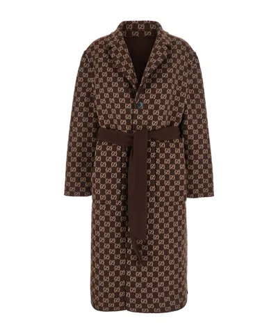 Gucci Brown Reversible Double-breasted Coat With Notched Revers And Belt In Wool Woman In Brown