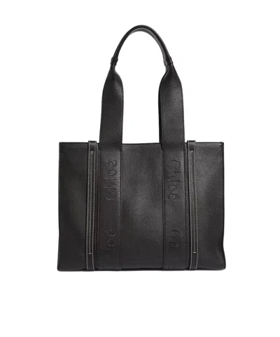 Chloé Chloe Woody Medium Leather Tote Bag Women In Black