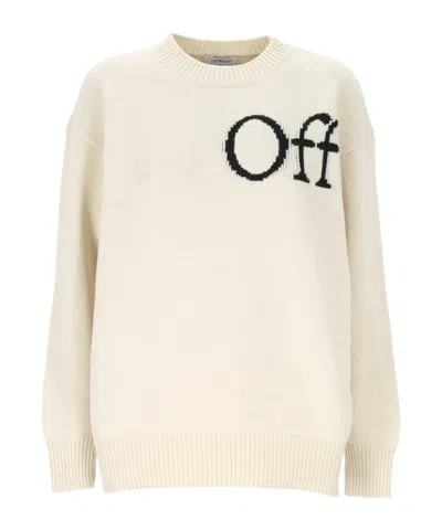 Off-white Bookish Shared Knit Crew Pullover Ivory Black In White