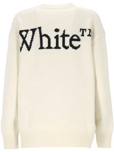 Off-white Bookish Shared Knit Crew Pullover Ivory Black In White