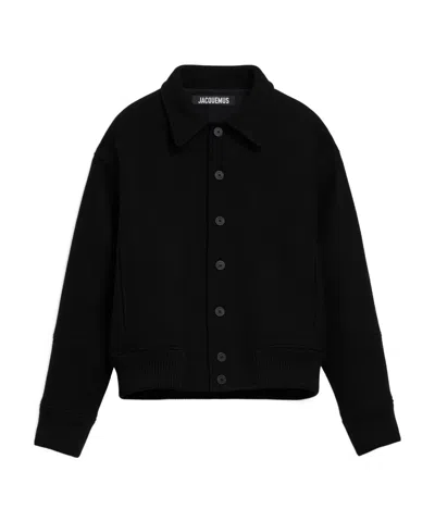 Jacquemus Black Jacket With Classic Collar And Dropped Shoulders In Wool Man In Black