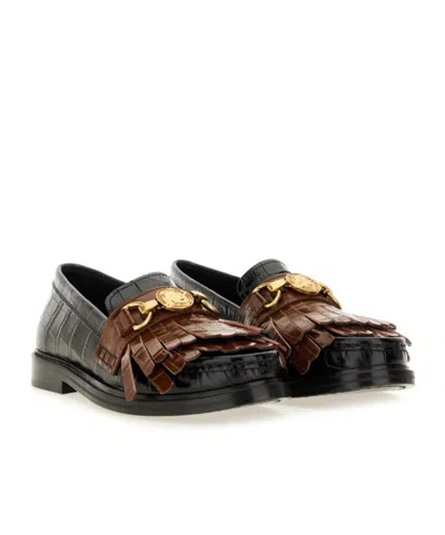 Moschino Textured Round Toe Loafers Fringe In Black