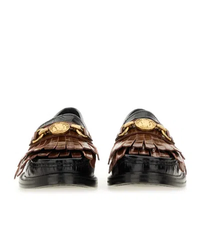 Moschino Textured Round Toe Loafers Fringe In Black