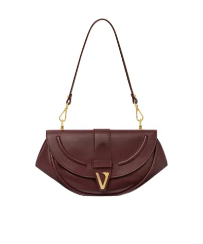 Versace Medium Virtus Leather Shoulder Bag In Brown