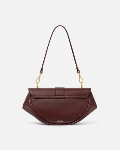 Versace Medium Virtus Leather Shoulder Bag In Brown
