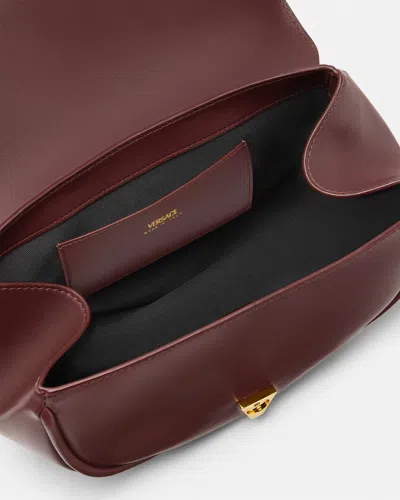 Versace Medium Virtus Leather Shoulder Bag In Brown