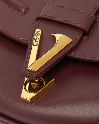 Versace Medium Virtus Leather Shoulder Bag In Brown