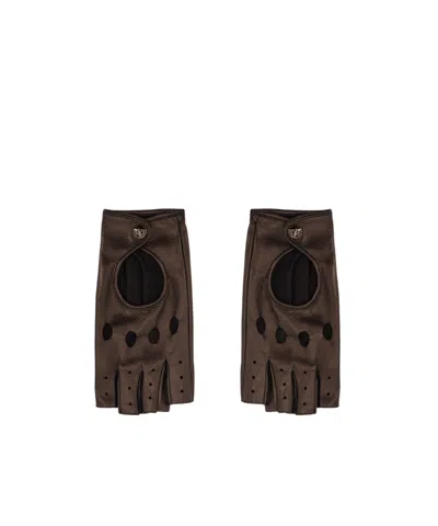 Valentino Perforated Leather Gloves In Brown