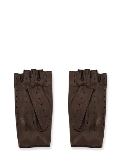 Valentino Perforated Leather Gloves In Brown
