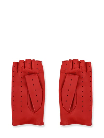 Valentino Perforated Leather Gloves In Red