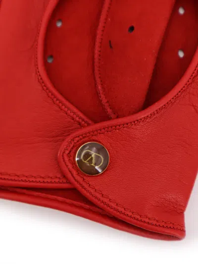 Valentino Perforated Leather Gloves In Red