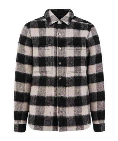 Rick Owens Checked Pattern Long Sleeve Outer Shirt In Gray