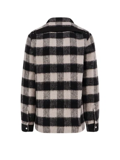 Rick Owens Checked Pattern Long Sleeve Outer Shirt In Gray