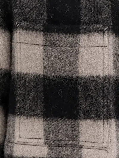 Rick Owens Checked Pattern Long Sleeve Outer Shirt In Gray