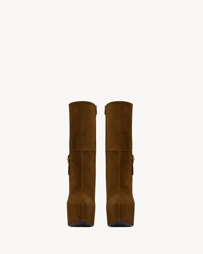 Saint Laurent Nico 155 Suede Platform Ankle Boots In Brown