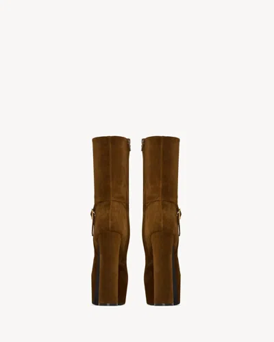 Saint Laurent Nico 155 Suede Platform Ankle Boots In Brown