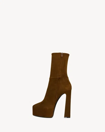 Saint Laurent Nico 155 Suede Platform Ankle Boots In Brown