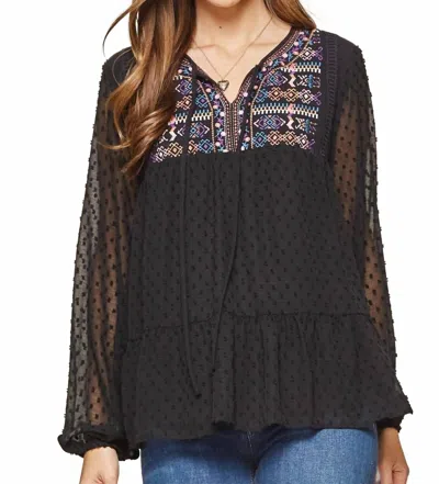 Andree By Unit Romantic Embroidered Swiss Dot Top In Multi In Black