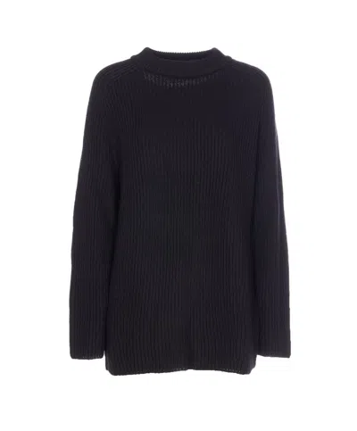 Liu •jo Oversized Round Neck Sweater With Cut Out In Black