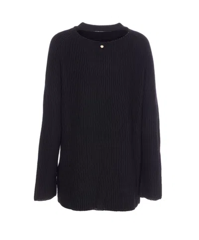 Liu •jo Oversized Round Neck Sweater With Cut Out In Black