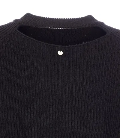Liu •jo Oversized Round Neck Sweater With Cut Out In Black