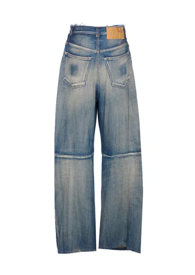 Mm6 Maison Margiela Wide-leg Frayed Faded Five-pocket Loop In Blue