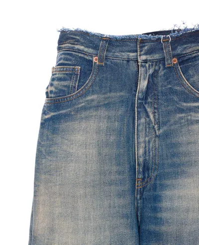 Mm6 Maison Margiela Wide-leg Frayed Faded Five-pocket Loop In Blue