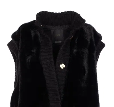 Pinko Genovese Long Faux Fur Vest In Black