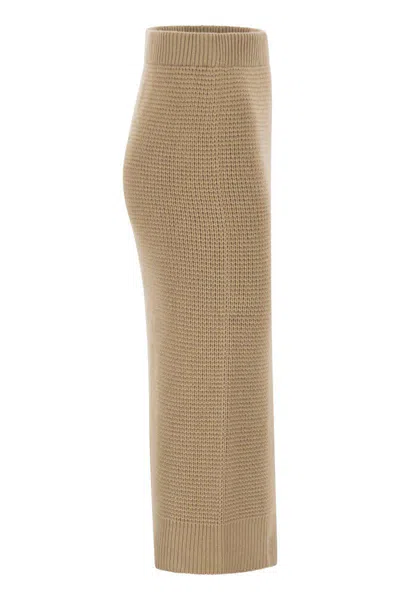 Peserico Fitted Long Skirt In Textured Knit Wool In Brown