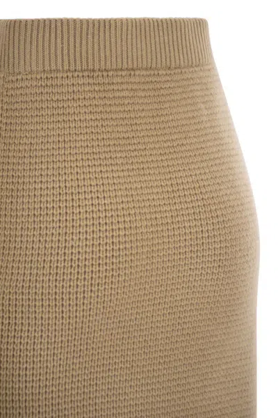 Peserico Fitted Long Skirt In Textured Knit Wool In Brown
