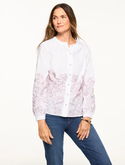 Talbots Plus Size - Contrast Embroidered Poplin Top - White - 3x - 100% Cotton  In White