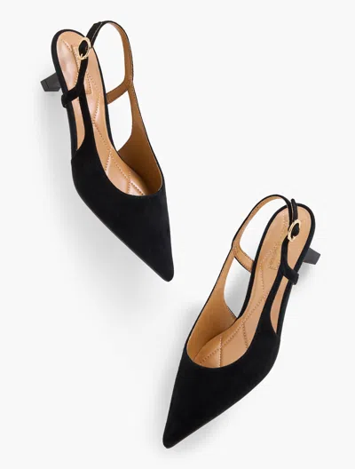 Talbots Olivia Suede Slingback Kitten Heel Pumps - Black - 10m  In Black