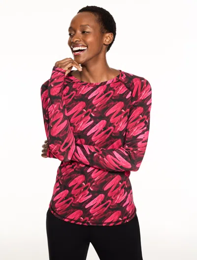 Talbots Plus Size - Performance Compression Crewneck T-shirt - Brushed Lines - Black/port Wine - 3x