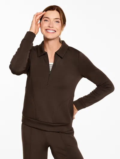 Talbots Plus Size - Airknit Stretch Johnny Collar Half-zip Pullover Sweater - Dark Chocolate - 2x  In Brown