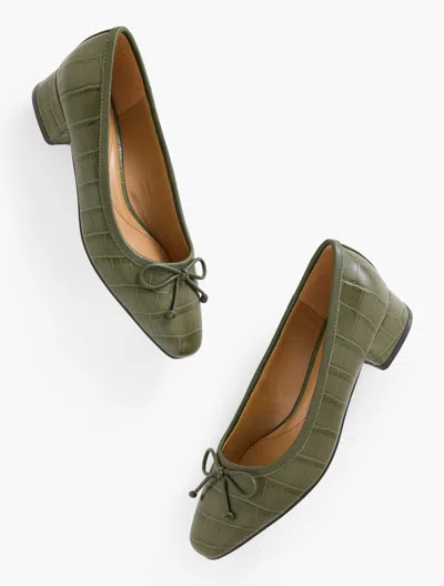 Talbots Vanessa Block Heel Pumps - Croc Embossed - Oak Moss - 8 1/2 M