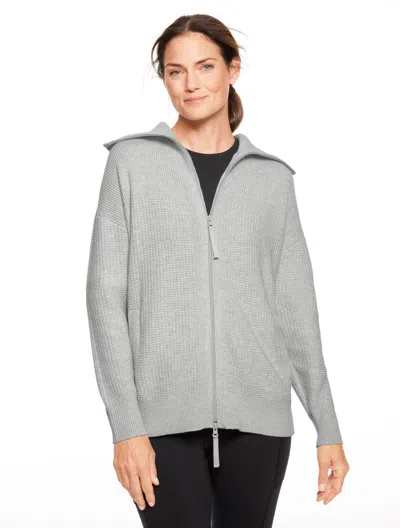 Talbots Plus Petite - Waffle Knit Sweater Jacket - Grey Sky Heather - 3x