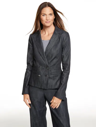 Talbots Plus Size - Refined Denim Double Breasted Blazer - Black/white - 24  In Multi