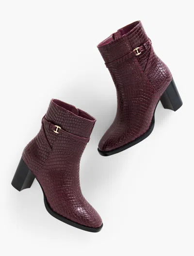 Talbots Claudette Croc Embossed Block Heel Ankle Boots - Deep Burgundy - 10m  In Burgundy