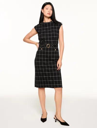 Talbots Plus Size - Mockneck A-line Shift Dress - Autumn Windowpane - Black/ivory - 22  In Multi