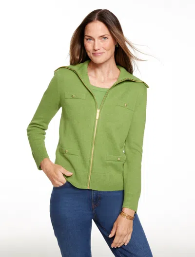 Talbots Plus Petite - Full-zip Cardigan Sweater - Green Fern Heather - 2x