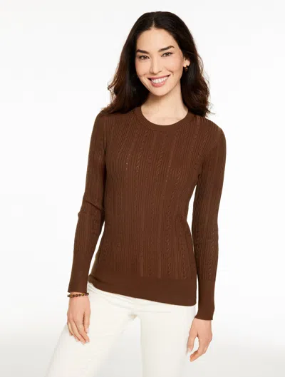 Talbots Plus Petite - Ribbed Pointelle Crewneck Sweater - Dark Walnut - X  In Brown