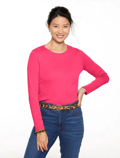 Talbots Plus Petite - Long Sleeve Crewneck T-shirt - Bright Rose - X  In Pink