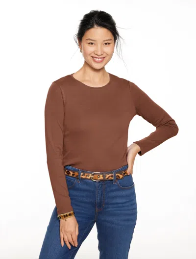 Talbots Plus Petite - Long Sleeve Crewneck T-shirt - Dark Walnut - 3x  In Brown